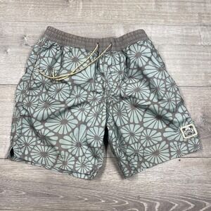 Howler Brothers Swim Shorts Mens 30 Green Floral Elastic Waist Drawstring Trunks
